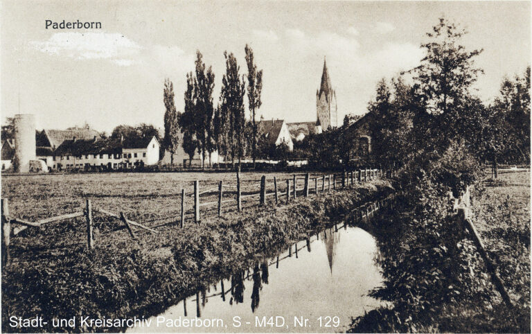 Paderborn, „Schlachthauskanal“, Ansichtskarte 1917 (Stadt- und KreisA Pb, S-M4D,Nr. 129)