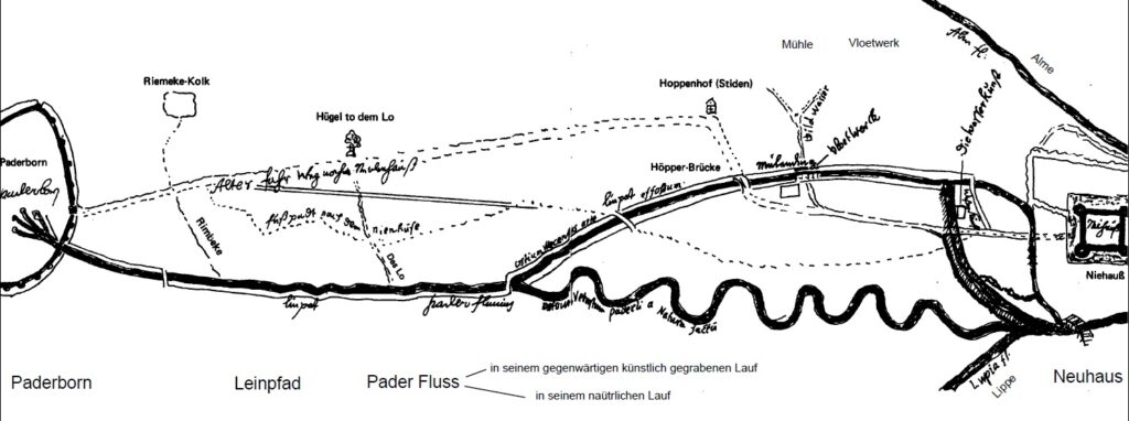 Die Pader zwischen Paderborn und Neuhaus nach Grothaus 1680
