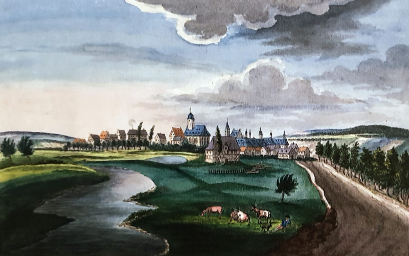 Ansicht von Neuhaus, um 1820/30, Aquarell von Friedrich v. Mengersen (Stadt- und Landesbibliothek Dortmund/ Residenzmuseum Schloss Neuhaus, Foto M. Ströhmer 2019)